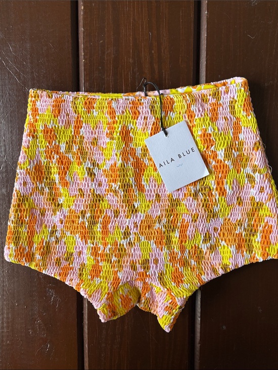Aila Blue Other - Alia Blue Women's Pink & Yellow Textured High-Waist Bikini Swim Bottoms.
